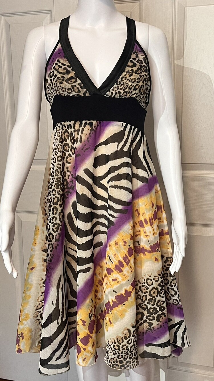Vintage Tricia Fix Free People Tie-Dye Tiered Jaguar Graphic V-Neck Dress Size L